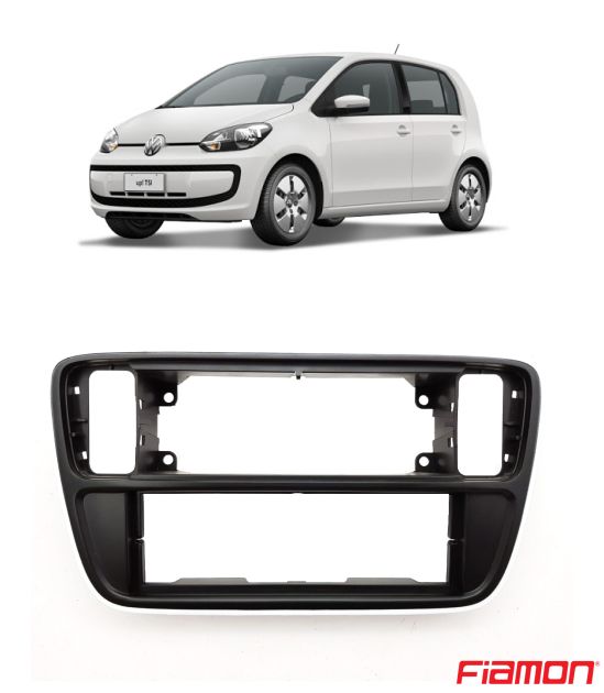 Moldura 1 DIN Fiamon Para Volkswagen Up 2014 até 2016 - Preta Com Borda Branca - 3197