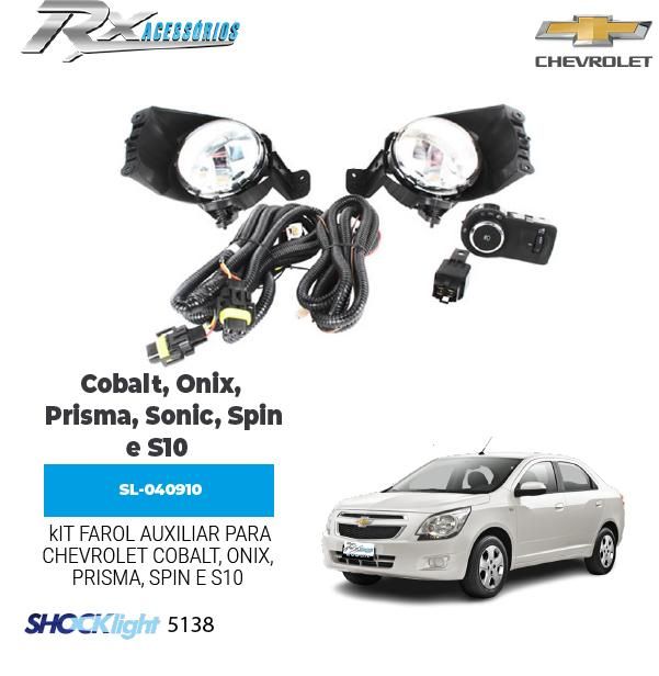 Kit farol auxiliar Shocklight para Chevrolet Cobalt, Onix, Prisma, Sonic, Spin 2013> e S10 2016>