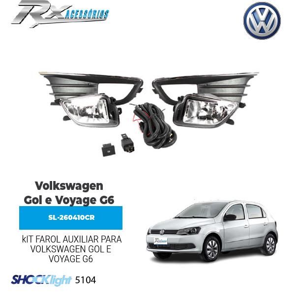 Kit farol auxiliar Shocklight para Vw Gol e Voyage G6 (2012 até 2015) com friso Cromado