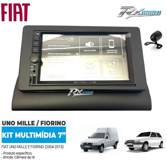 Kit Multimídia 7 Polegadas Para Fiat Uno Mille e Fiorino 2004 até 2013 - C/ Câmera de ré