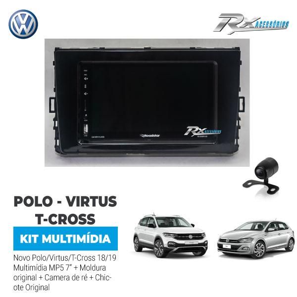 Kit Multimídia Novo Polo/Virtus/T-Cross 2018 em diante  moldura + câmera Ré