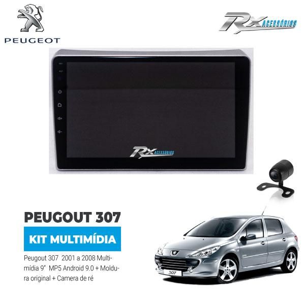 Kit Multimídia Peugeot 307 01/08 9 Polegadas Android + moldura + câmera de ré