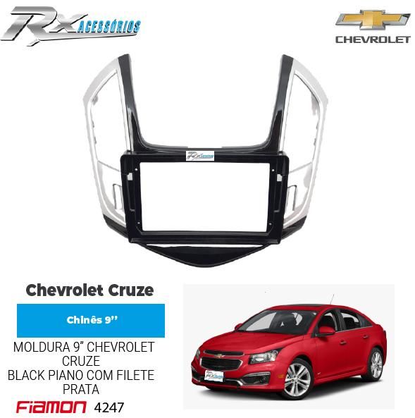 Moldura 9" Fiamon para Chevrolet Cruze (2015 e 2016) - Preta c/ prata - 4247