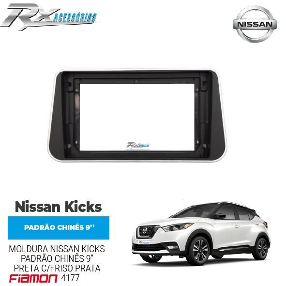 Moldura 9" Fiamon para Nissan Kicks (2016 em diante) - Preta e Black Piano (Chinês)