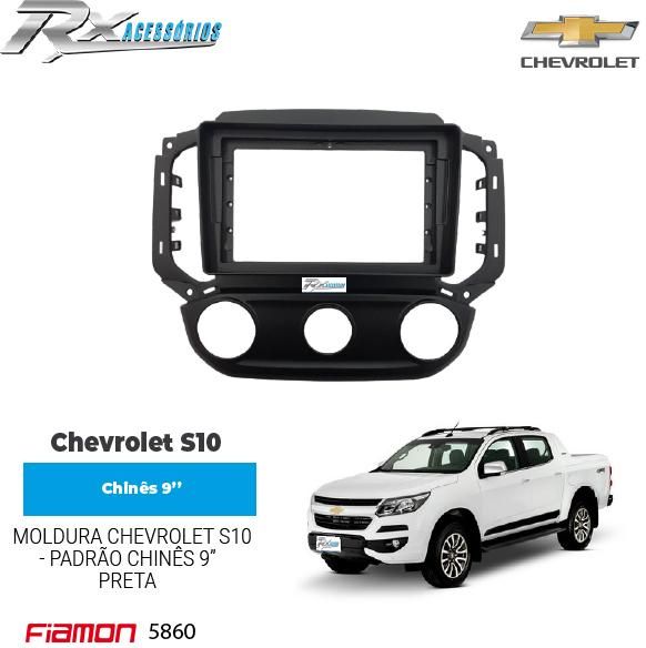 Moldura 9 Polegadas para Chevrolet S10 (2016 até 2021) ar analógico - Preta e Black Piano