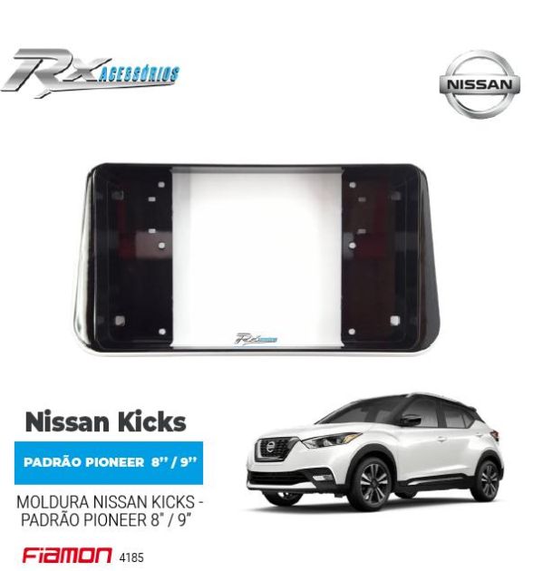 Moldura Padrão Pioneer 8'' e 9" Nissan Kicks - (Black Piano c/ friso Prata) e (Preta c/ friso Prata)